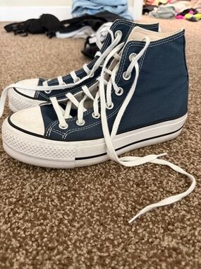 Converse Women’s High-Top Platform Sneakers in Navy and White
